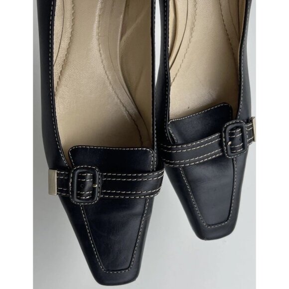 Vintage Ann Taylor Womens Black Kitten Heels w/Square Toes Buckle Stiched Sz 7 - Picture 11 of 16